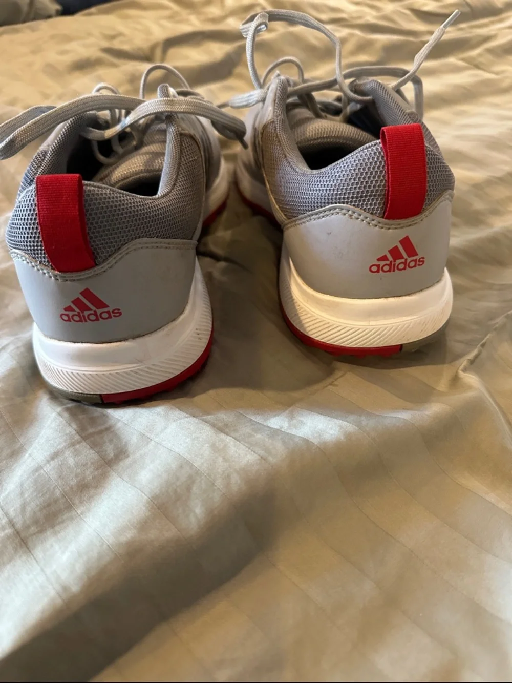 adidas Men’s Gray Athletic Golf Shoes with Red Outsole Accent